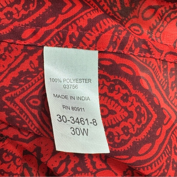 Roamans Red Floral Cover Up Plus Size 3X Sleeveless Sheer  Button Up Side Slit - Picture 7 of 7